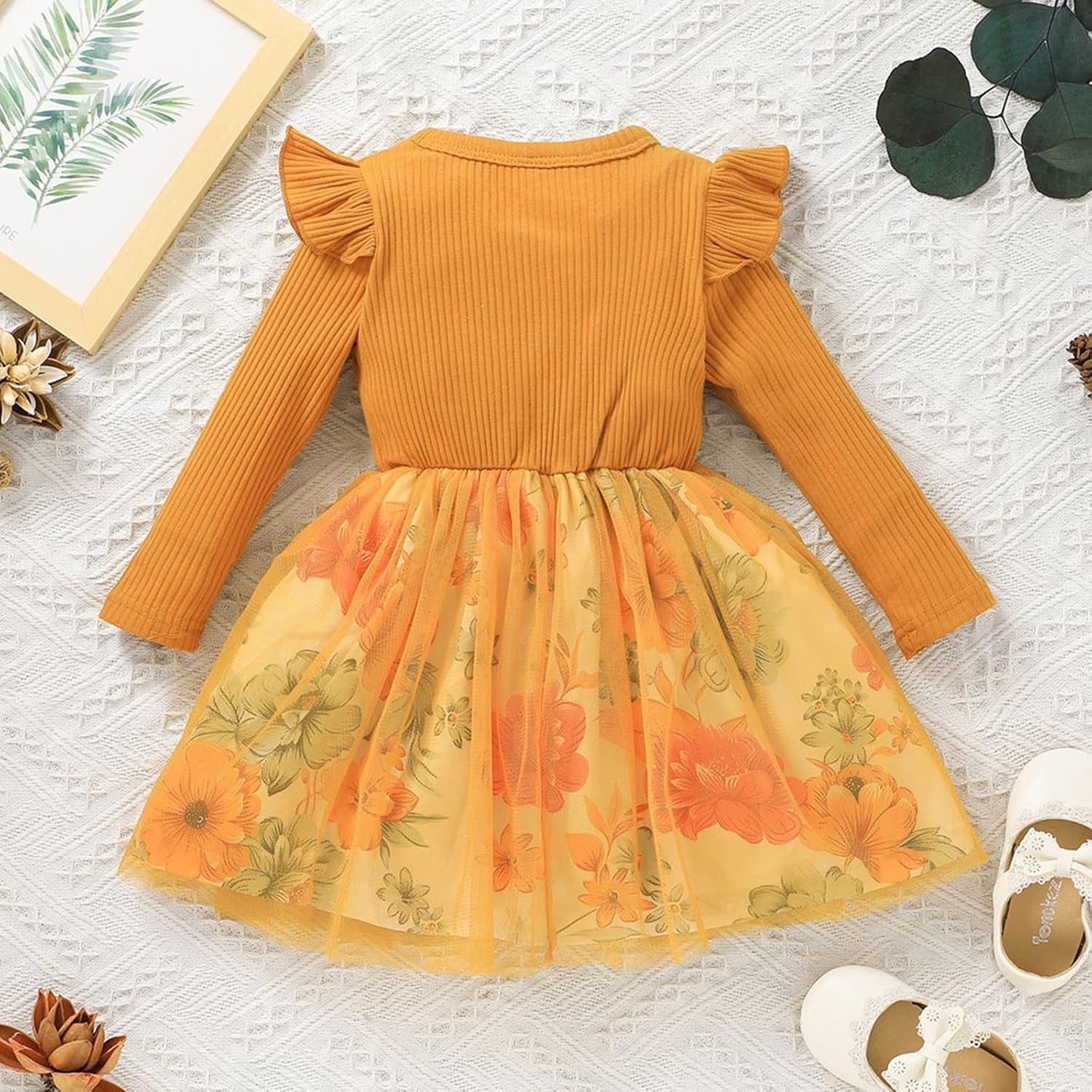 Baby Girl Dresses Ruffle Long Sleeve Bow Tops Splicing Floral Princess Tutu Skirts Toddler Girls Clothes Cute Fall Outfits R1