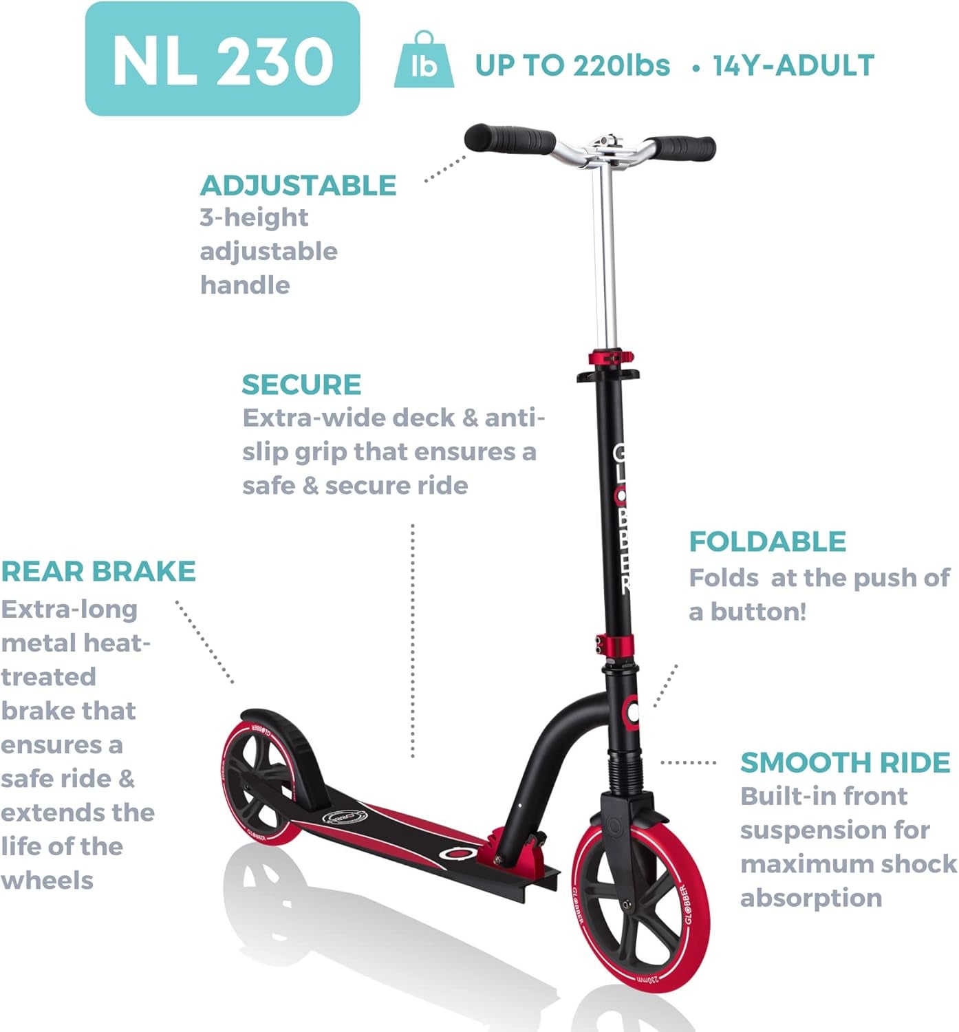 NL Series Foldable Kick Scooter | 2-Wheel Adult & Kids Scooter (8+) | Safe, Non-Slip Deck & Premium Brakes
