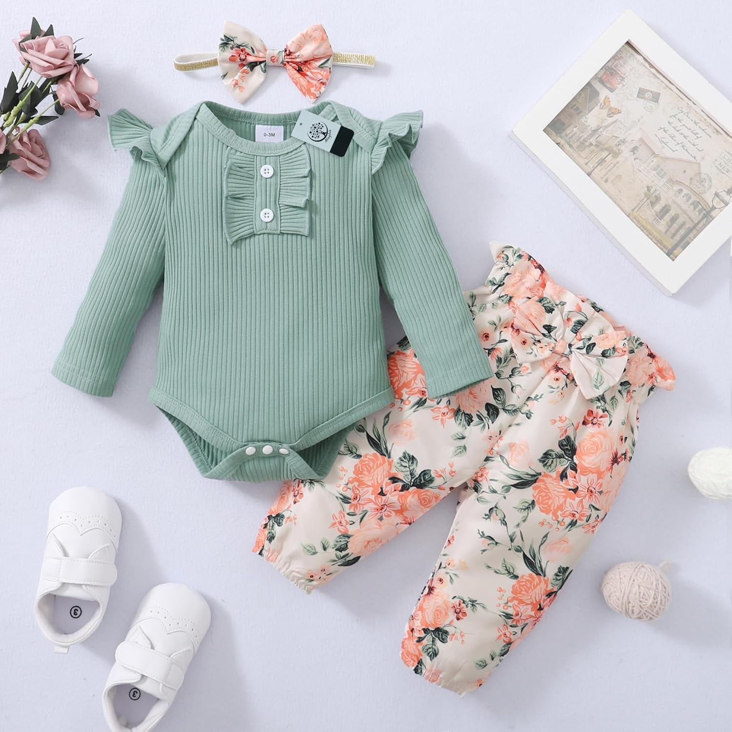 Newborn Infant Baby Girl Clothes Romper Pants Set Cotton Floral Outfits Baby Clothes for Girls