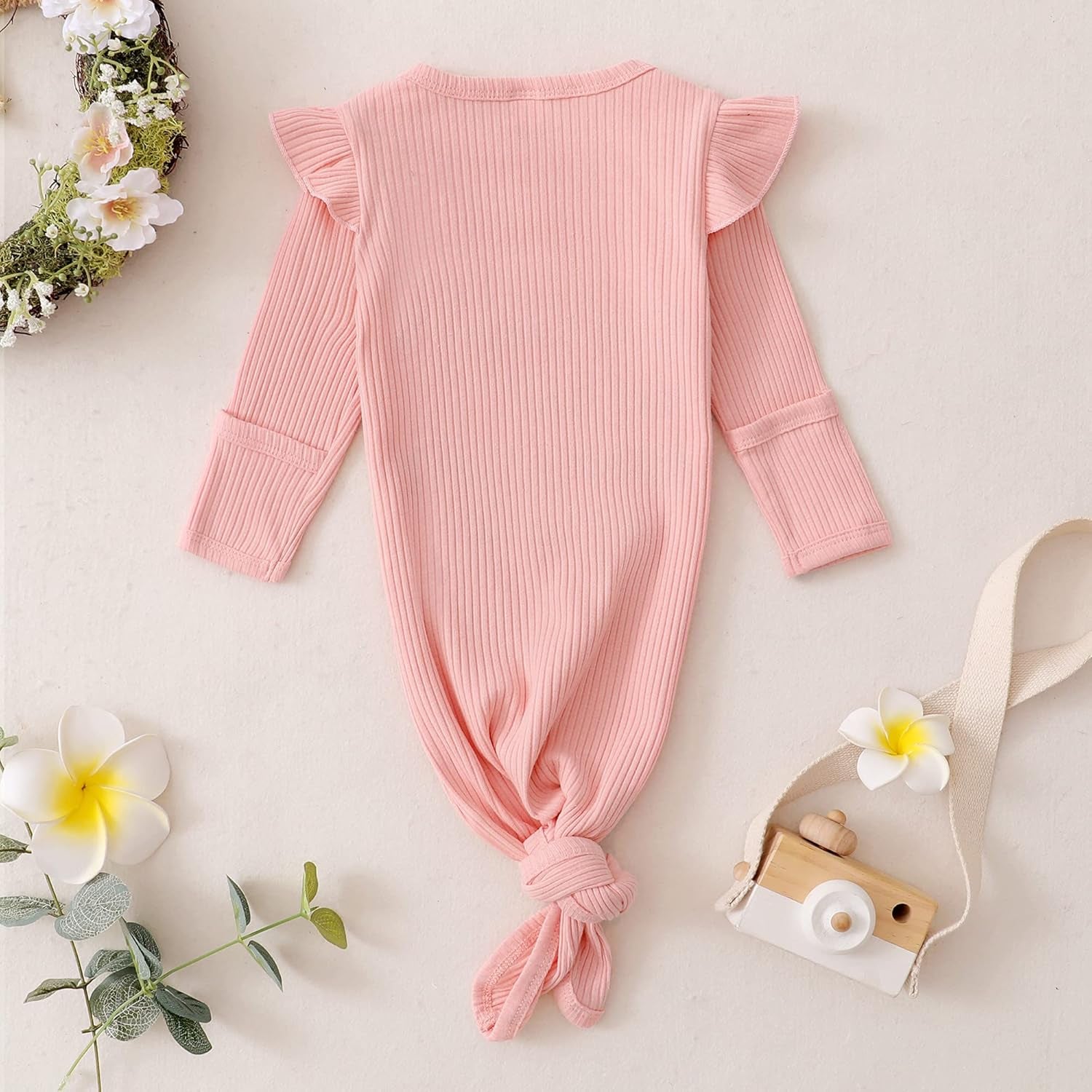 Knotted Gown Baby Newborn Cotton Nightgown Long Sleeve Stripe Baby Sleeper Hospital Gown Baby Boy Coming Home Outfits