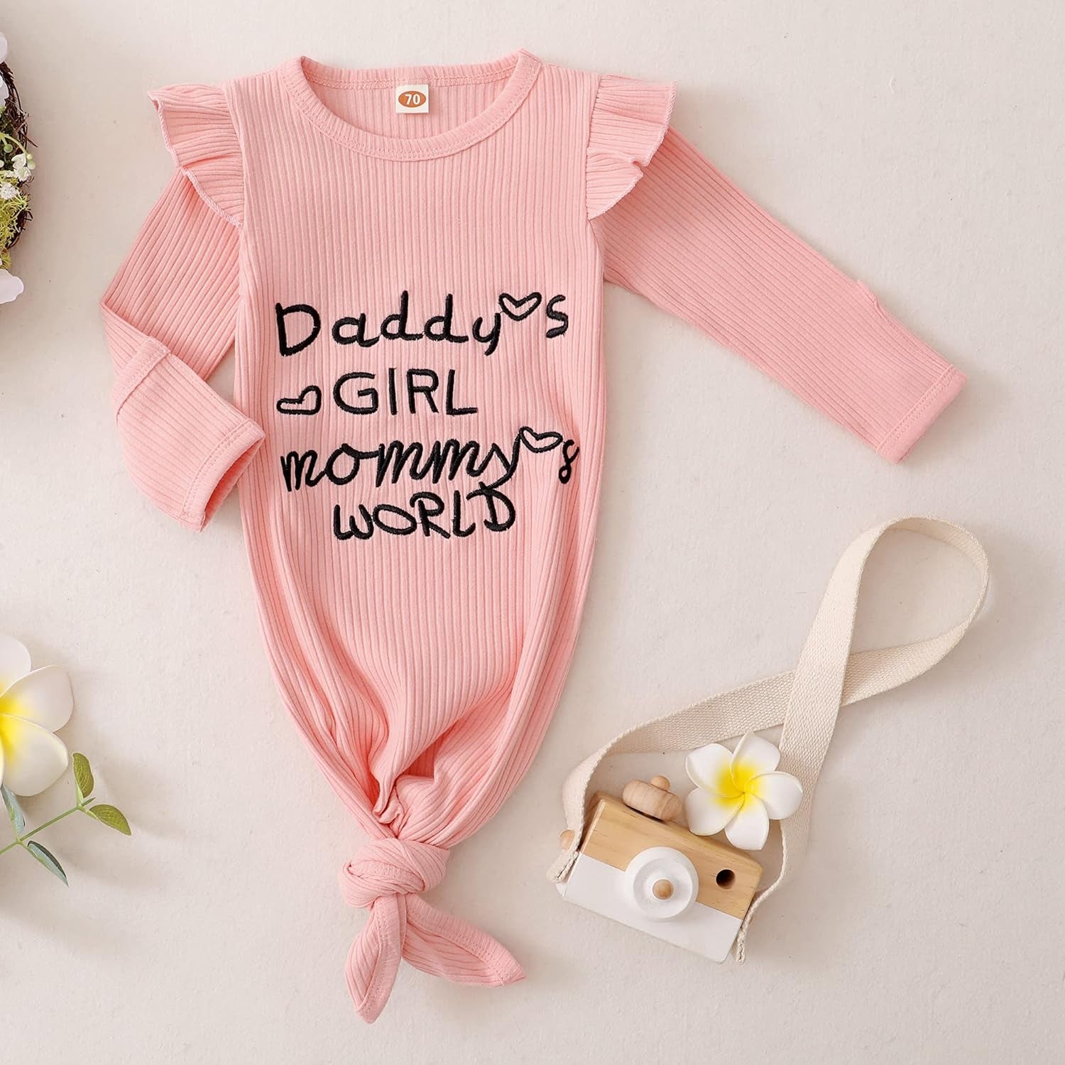 Knotted Gown Baby Newborn Cotton Nightgown Long Sleeve Stripe Baby Sleeper Hospital Gown Baby Boy Coming Home Outfits