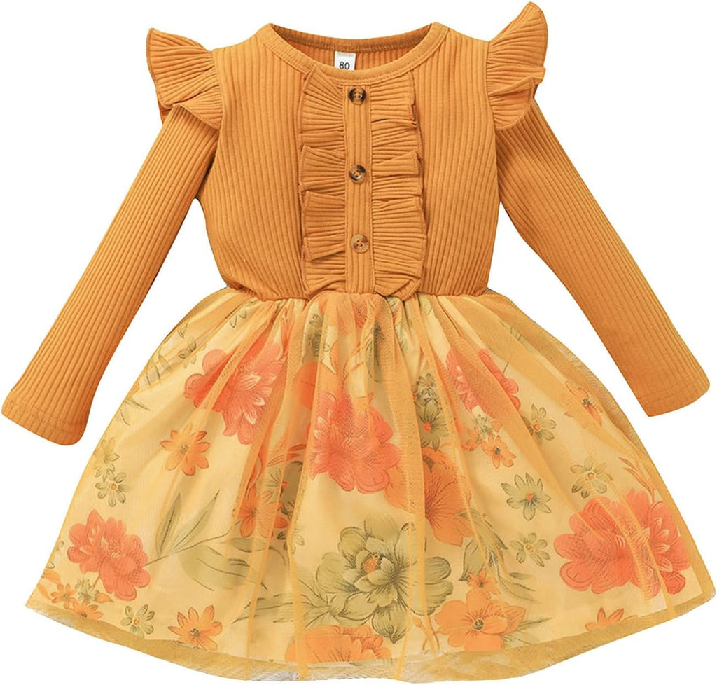 Baby Girl Dresses Ruffle Long Sleeve Bow Tops Splicing Floral Princess Tutu Skirts Toddler Girls Clothes Cute Fall Outfits R1