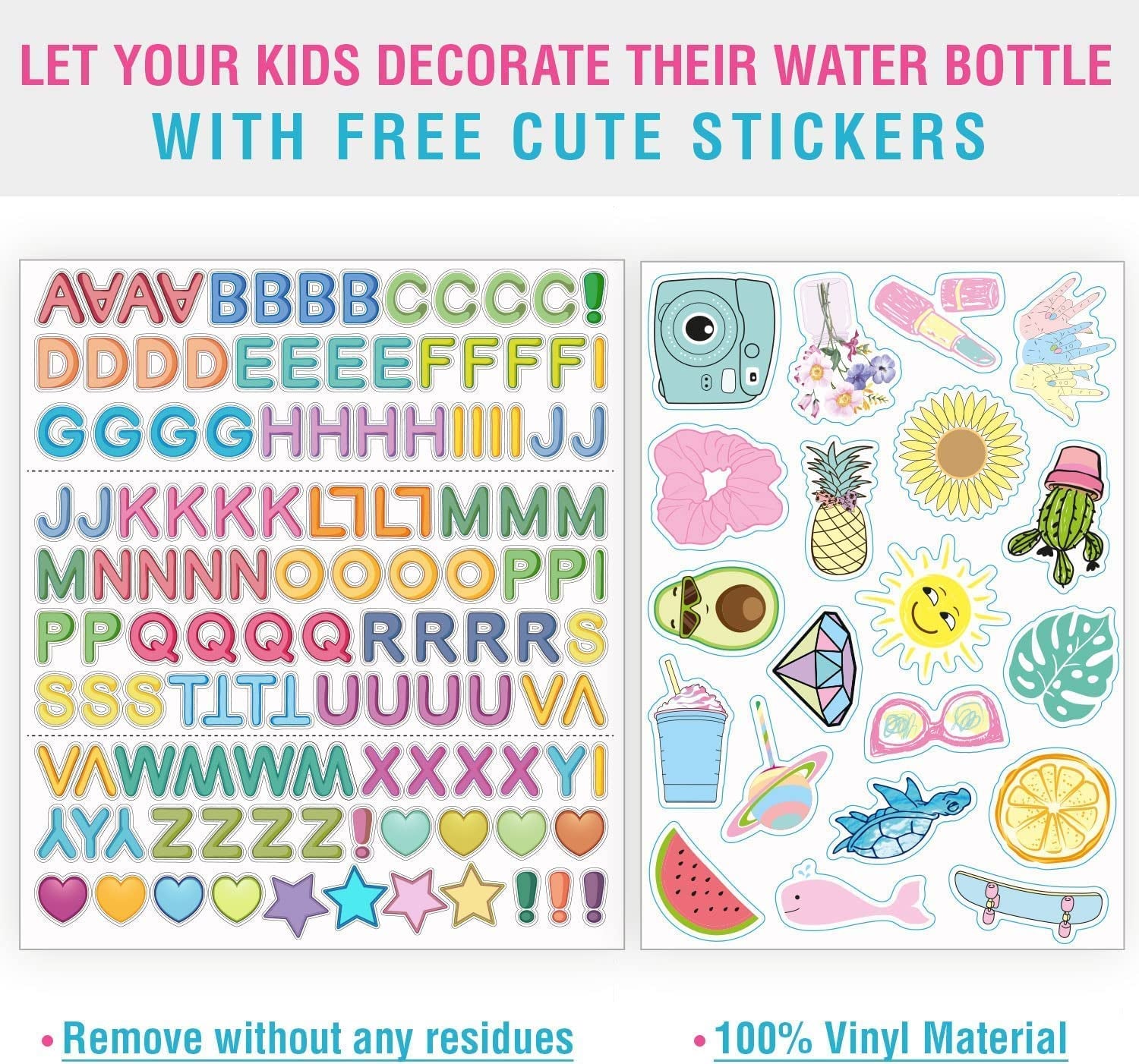 12 Oz Kids Insulated Water Bottle for School with Straw Lid Leakproof and Cute Waterproof Stickers, Personalized Stainless Steel Thermos Flask Metal Water Bottle for Girls & Boys