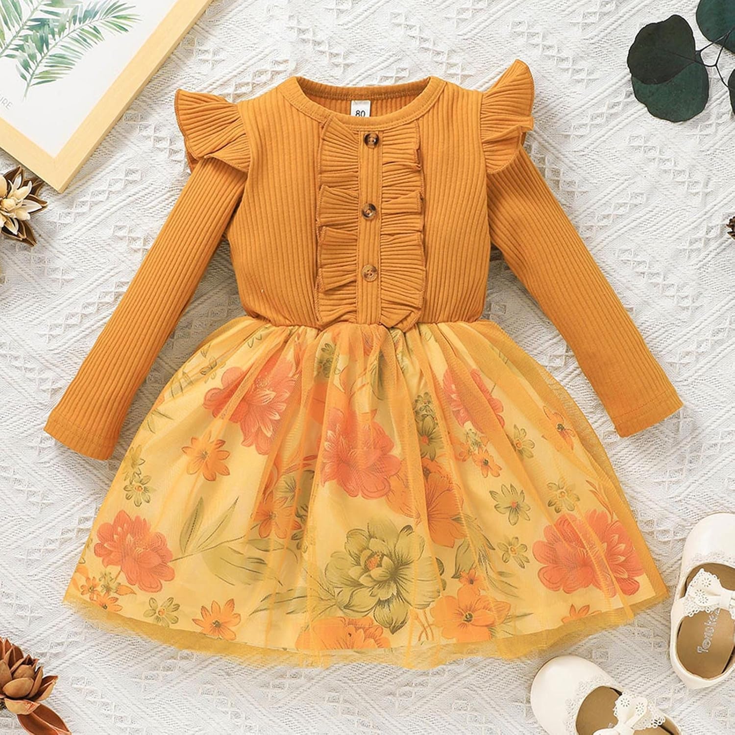 Baby Girl Dresses Ruffle Long Sleeve Bow Tops Splicing Floral Princess Tutu Skirts Toddler Girls Clothes Cute Fall Outfits R1